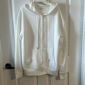 White Square-Design Athletic Hooded Jacket, Size Small